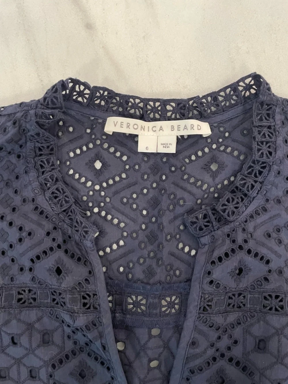 Veronica Beard Navy Eyelet Tiered Maxi Dress - Picture 2 of 3